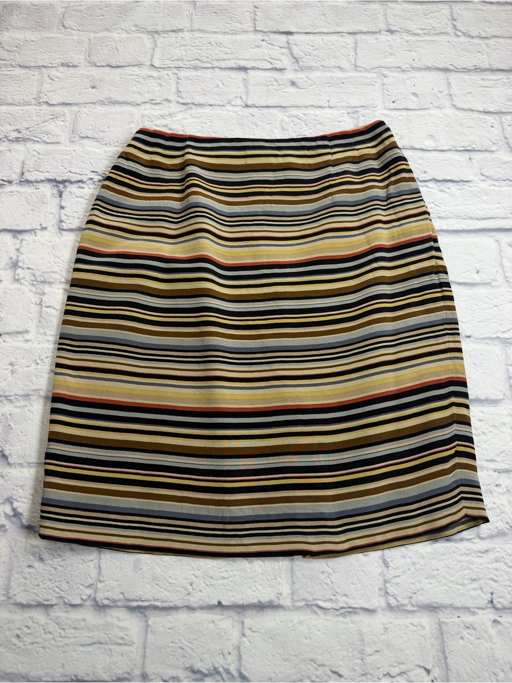 Jones New York Striped Pencil Skirt in Black, Tan, Cream. 100% Silk.